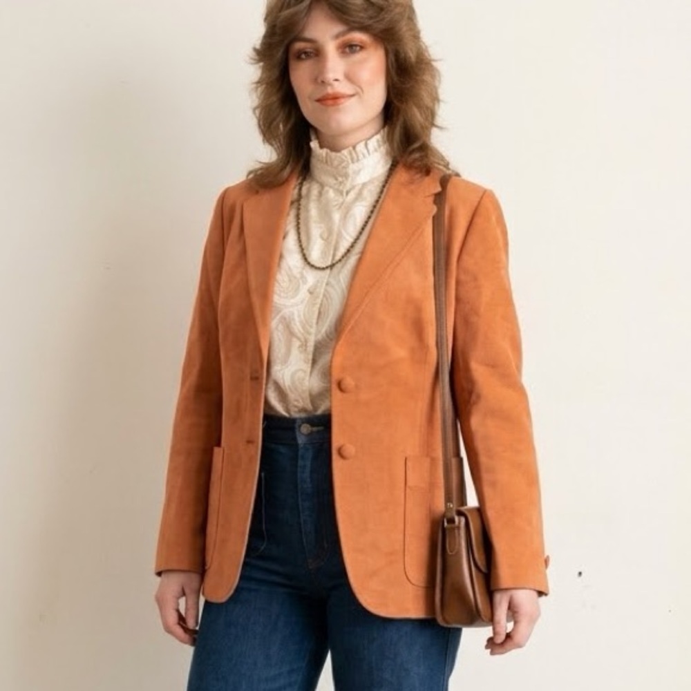 Vtg 70s Vincent Kari Ultrasuede Blazer Suede Jacket in Salmon Union Made In USA